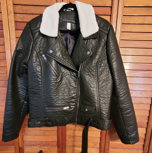 attention Jackets & Blazers - Attention Women's black biker shearling faux leather jacket XXL